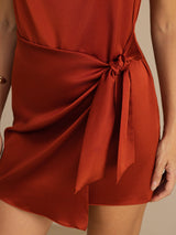 [Karamell] SilkSilky-NO Sleeveless Cowl Neck Kjole 005