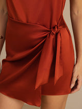 [Karamell] SilkSilky-NO Sleeveless Cowl Neck Kjole 005