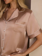 [Toscana] SilkSilky-NO Short Sleeve Lapel Collar Pyjamas for Kvinner 004