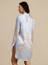 [Lyse Blå] SilkSilky-NO Long Sleeve Lapel Collar Soveskjorte 002