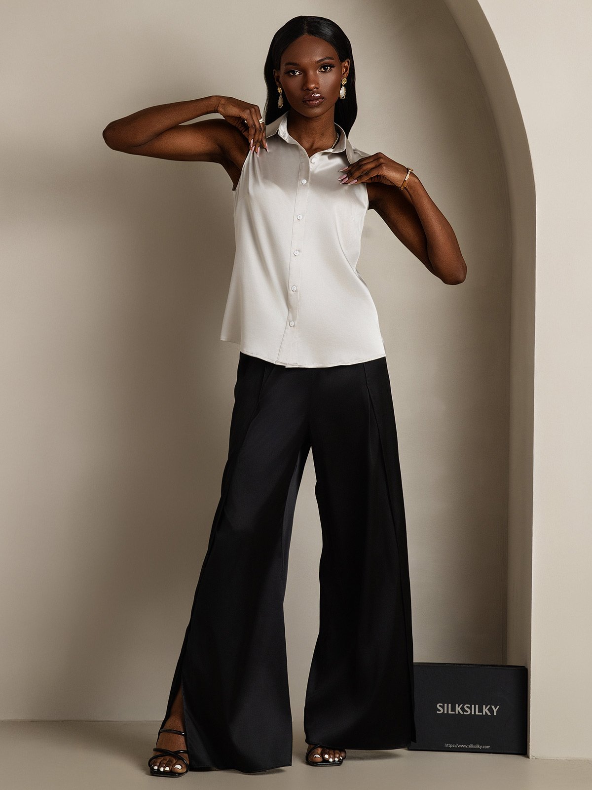 SilkSilky-NO 19Momme Silke Womens Shirt Lysegrå 006