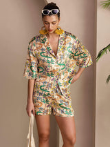 [Sandkrokodille] SilkSilky-NO Short Sleeve Notch Collar Pyjamas for Kvinner 001