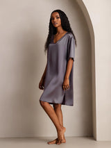 [Lilla Grå] SilkSilky-NO Half Sleeve V Neck Nattkjole 007