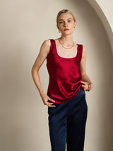 [Vin] SilkSilky-NO 19Momme Ermeløs Dyp Rund Halsutringning Camisole Topp 001