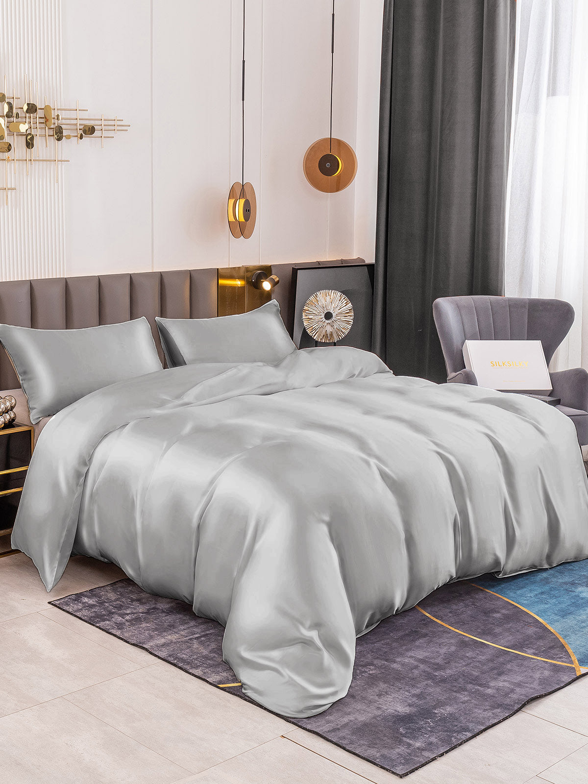 [Sølv] SilkSilky-NO 19Momme Bedding Set 001