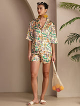[Sandkrokodille] SilkSilky-NO Short Sleeve Notch Collar Pyjamas for Kvinner 007