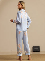 [Lyse Blå] SilkSilky-NO Long Sleeve Lapel Collar Pyjamas for Kvinner 002