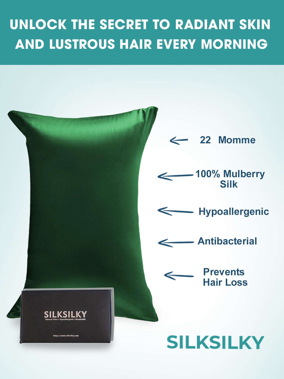 [Mørk Grønn] SilkSilky-NO 22Momme Pillowcase 003