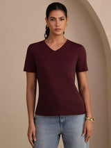 [Vin] SilkSilky-NO Short Sleeve V Neck T-skjorte for Kvinner 003