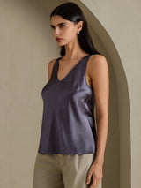 [Mørkegrå] SilkSilky-NO Sleeveless V Neck Camisole Topp 006