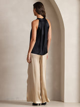 [Svart] SilkSilky-NO Sleeveless Halterneck T-skjorte for Kvinner 002