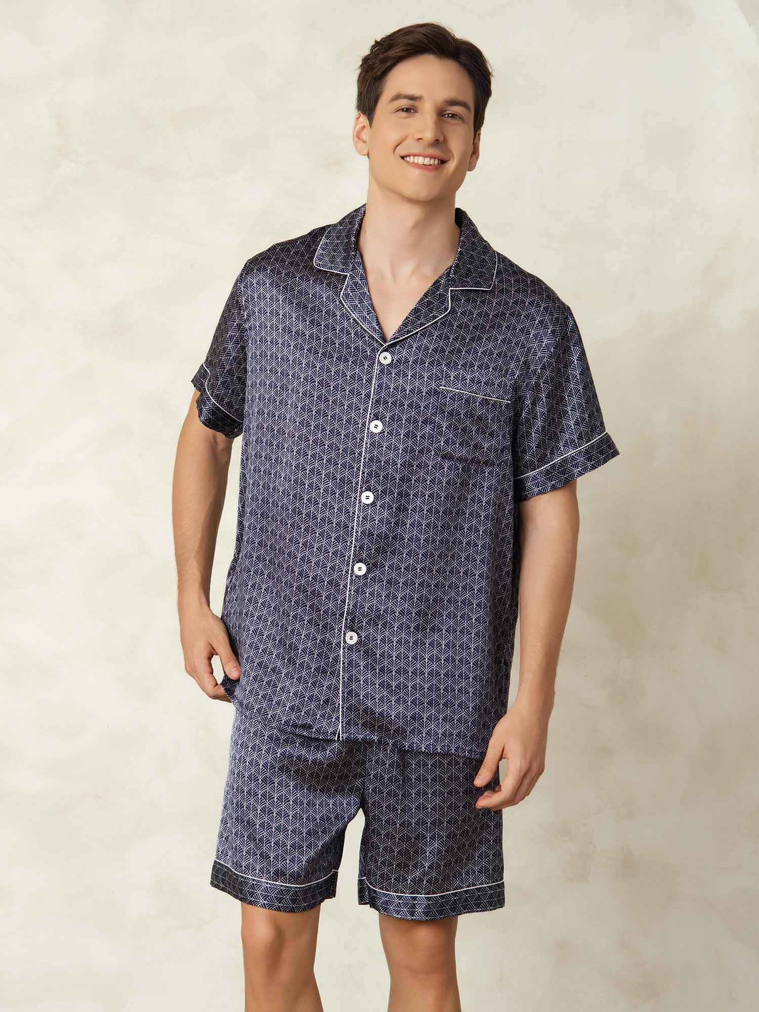 [MarineGinkgo] SilkSilky-NO Silke Lapel Collar Pyjamas for menn 005