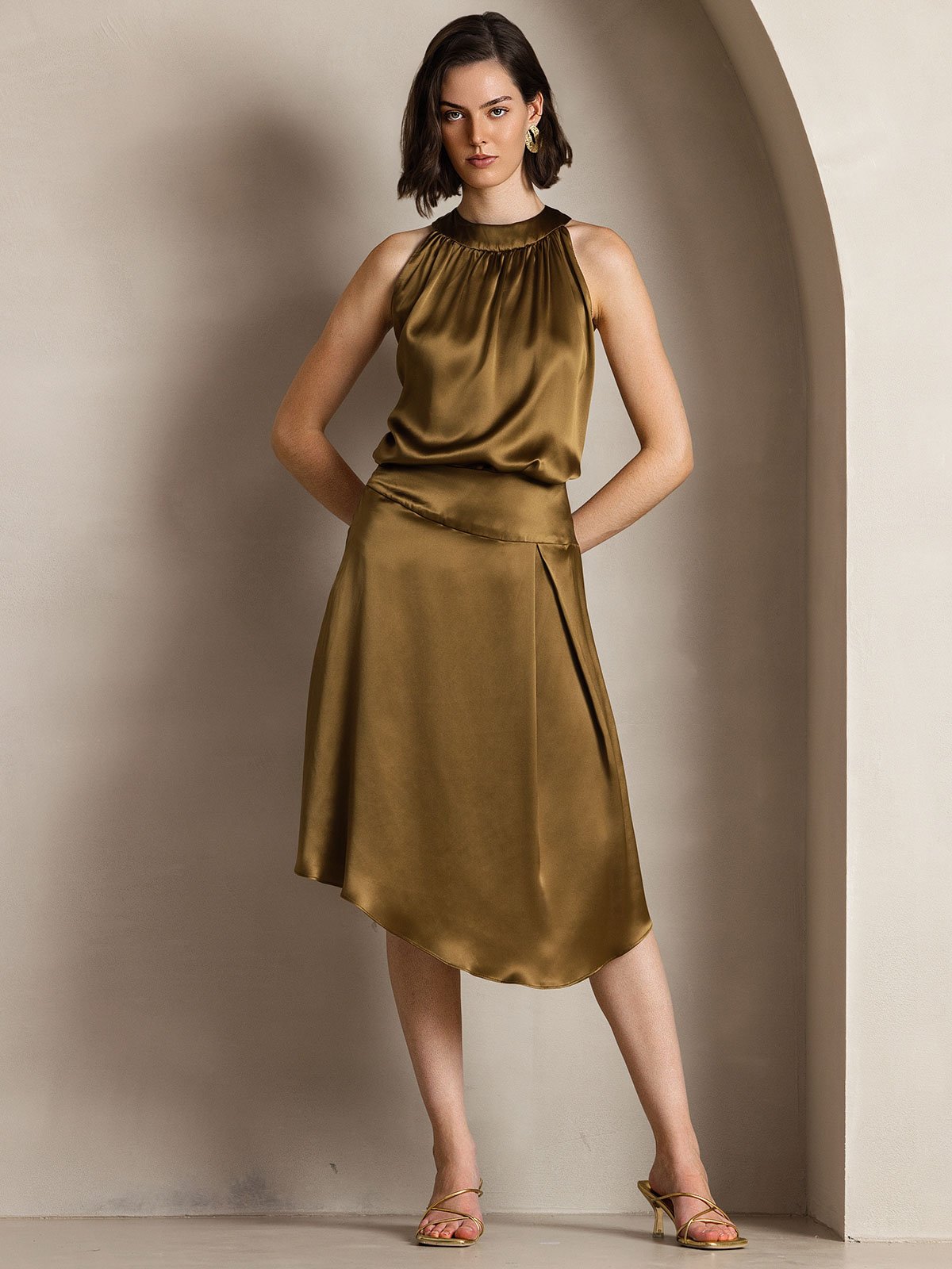 [Brun] SilkSilky-NO 19Momme Silke Womens T-Shirt 005