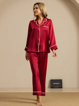 [Vin] SilkSilky-NO Langermet Notchkrage Pyjamas for Kvinner 003