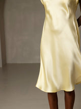 [Gul] SilkSilky-NO Cap Sleeve V Neck Nattkjole 007