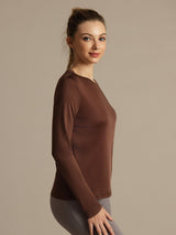 [Kaffe] SilkSilky-NO Langermet Tett Crew Neck T-skjorte for Kvinner 004