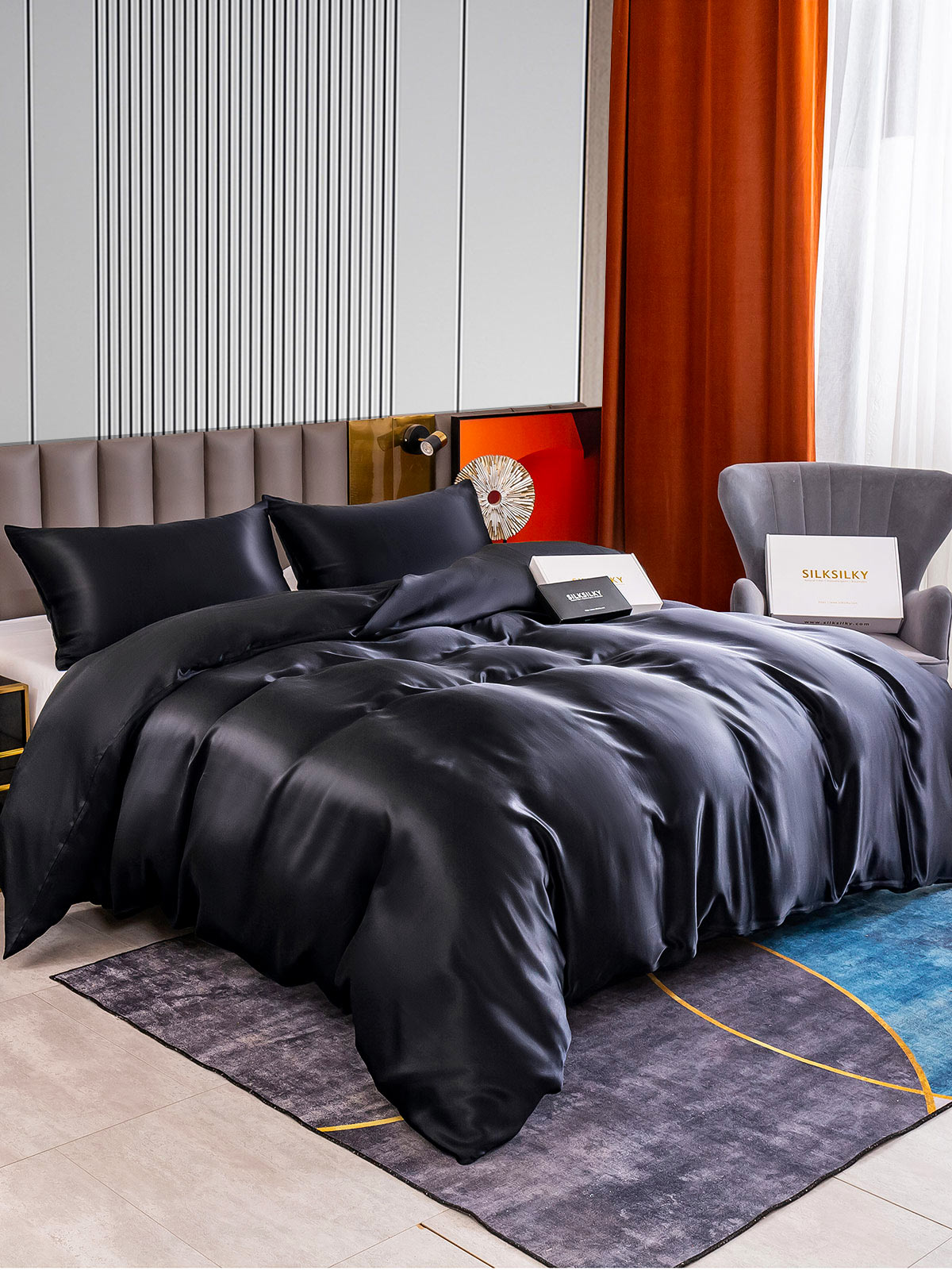[Svart] SilkSilky-NO 22Momme Bedding Set 002