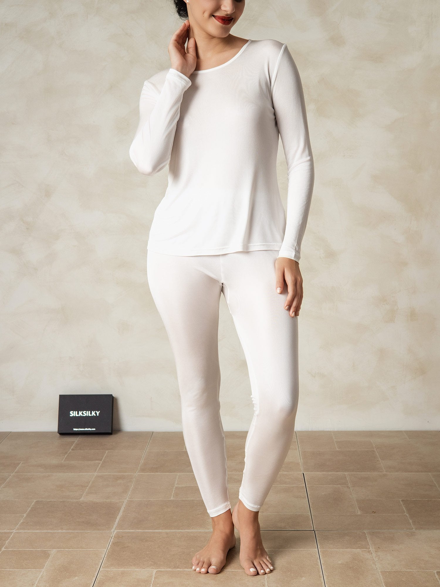 [Hvit] SilkSilky-NO Silke Womens Pajamas 003