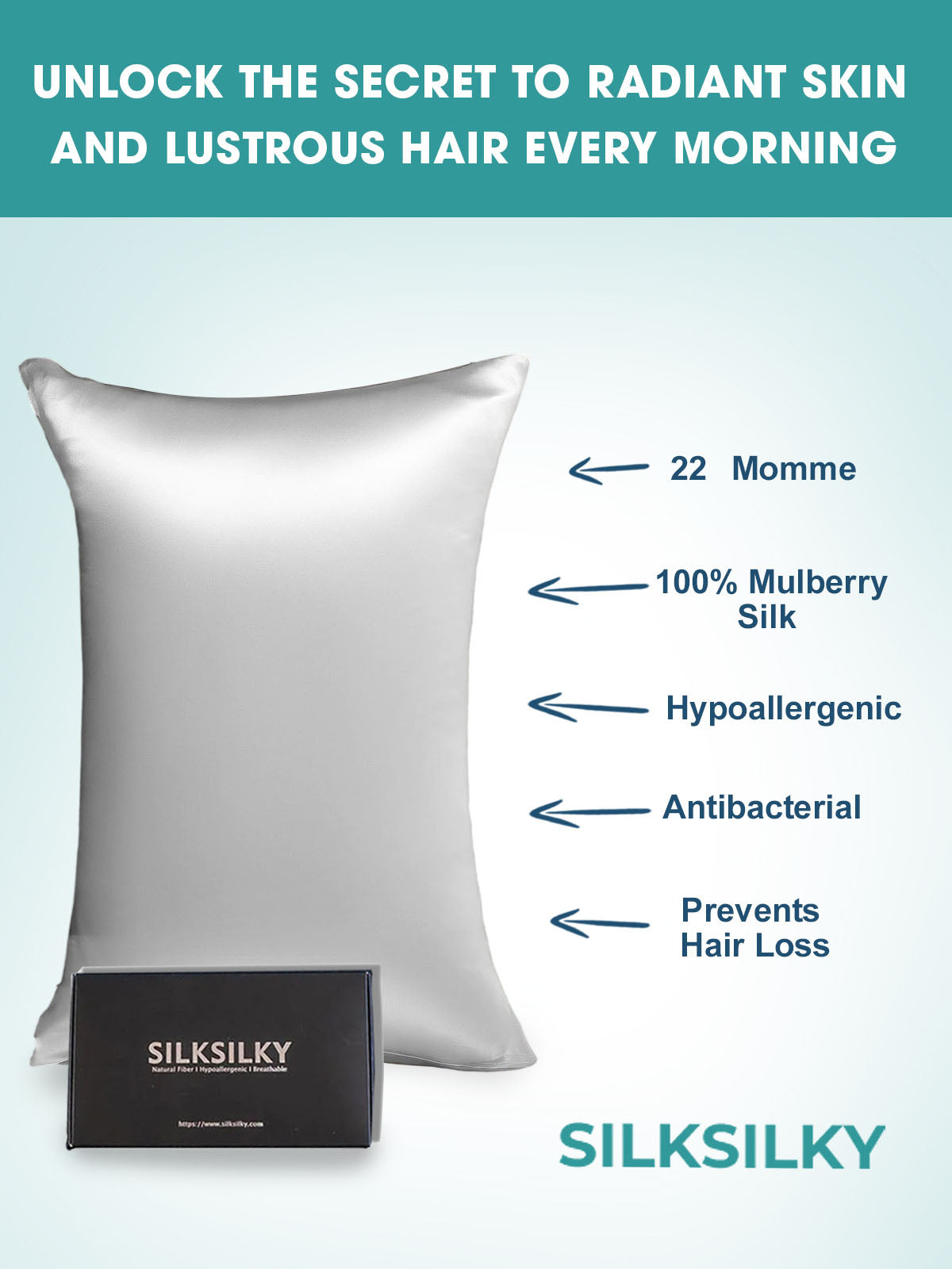 [Sølv] SilkSilky-NO 22Momme Pillowcase 003