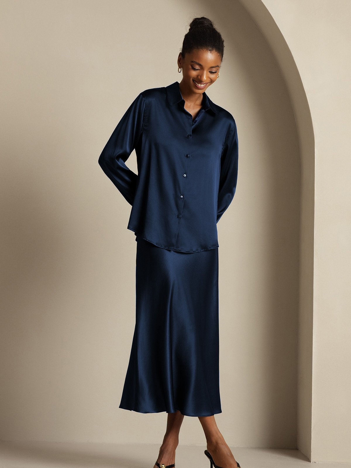[Mørke blå] SilkSilky-NO 19Momme Silke Womens Outfit Sets 004,
