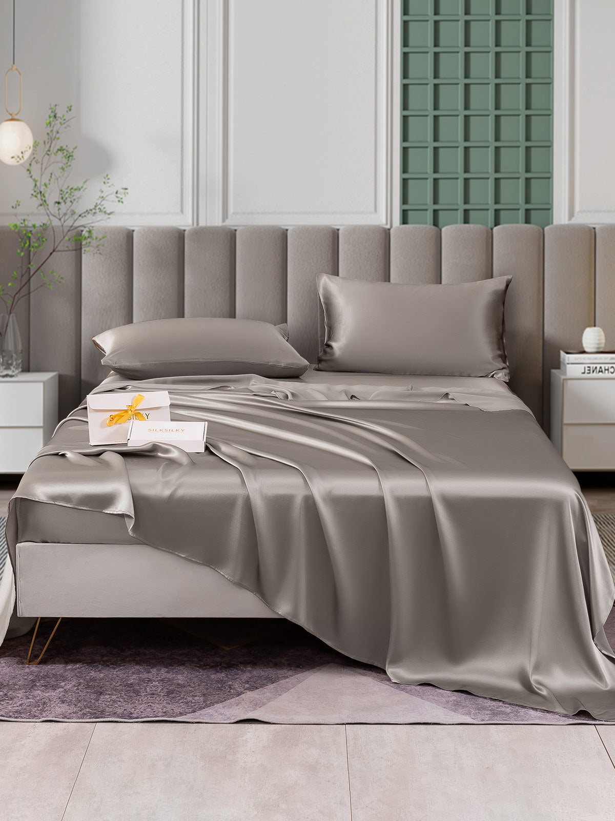 [Grå] SilkSilky-NO 25Momme Bedding Set 001