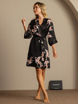 [Svart] SilkSilky-NO 19Momme 3/4 erme Morgenkåpe for Kvinner 005