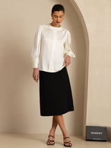 [Hvit] SilkSilky-NO 19Momme Long Sleeve Round Neck Bluse 008