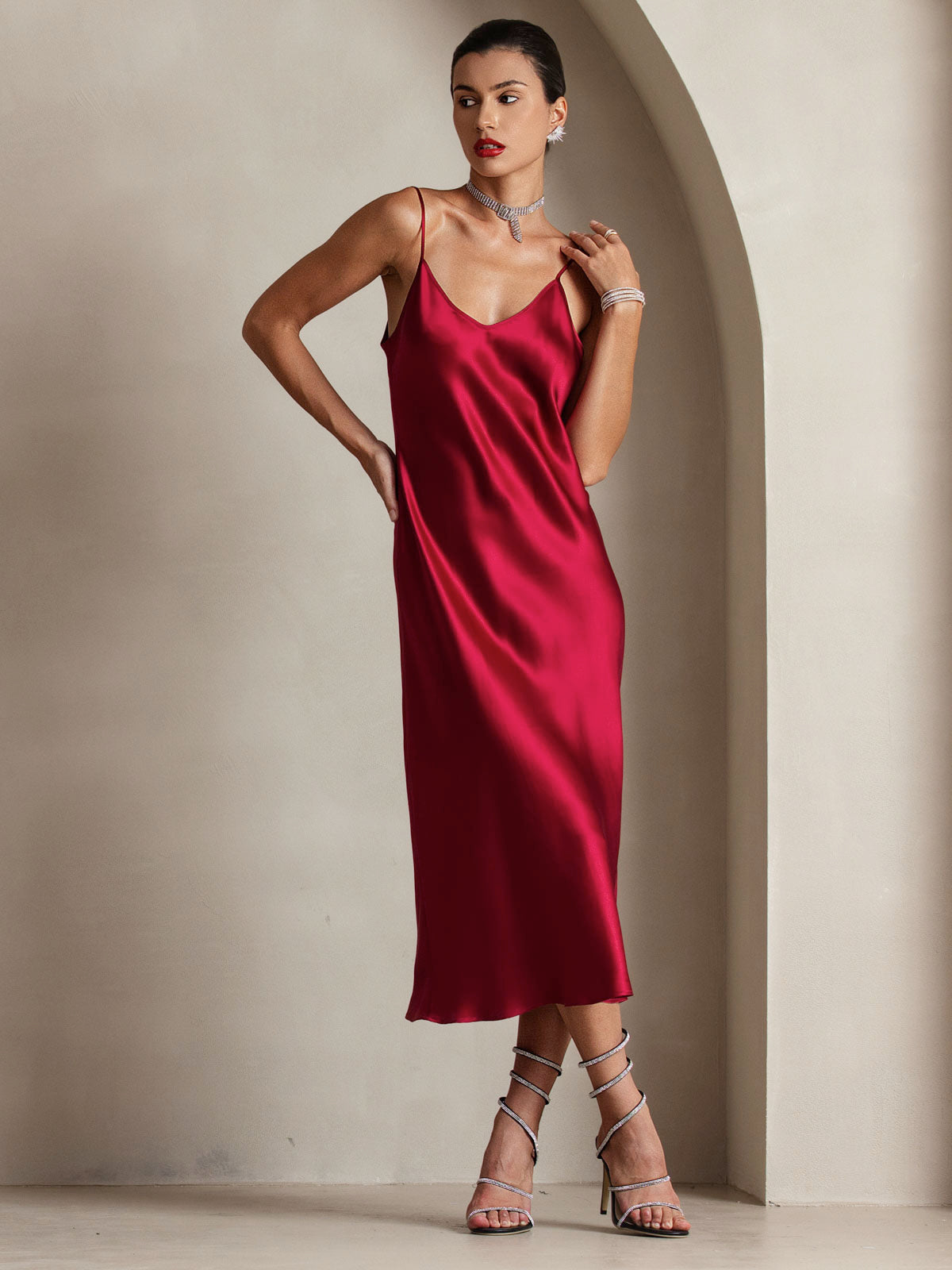 [Vin] SilkSilky-NO Pure Silk Sleeveless Round Neck Kjole 003