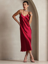 [Vin] SilkSilky-NO Spaghetti Strap V Neck Kjole 003