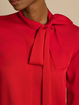[Vin] SilkSilky-NO 19Momme Langermet Sløyfe-Krage Bluse 004