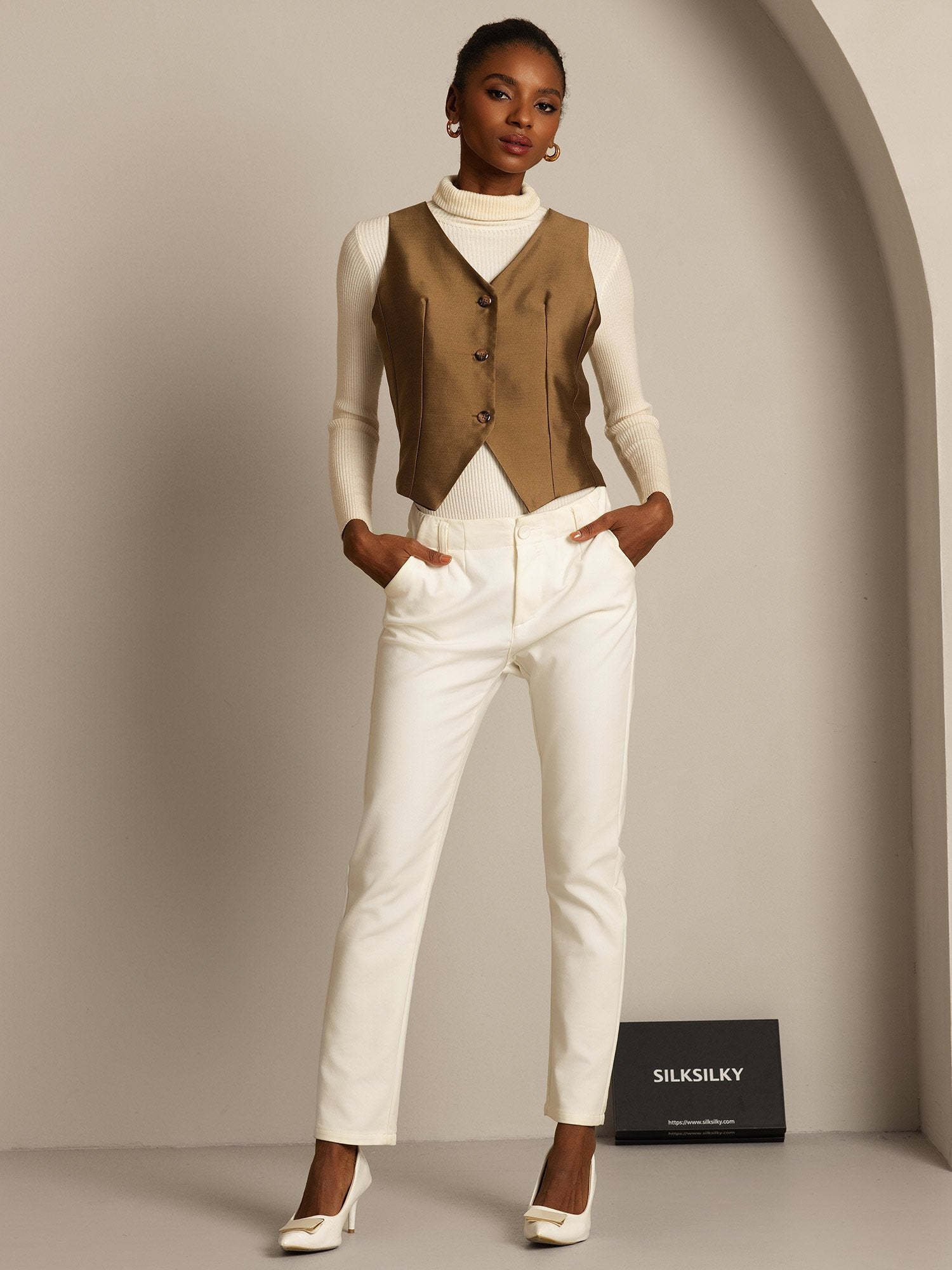 [Bronse] SilkSilky-NO 32Momme Silk-Wool Blend Womens Vest 007,