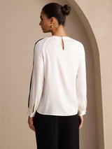 [Hvit] SilkSilky-NO Long Sleeve Keyhole Neck Damebluser 002
