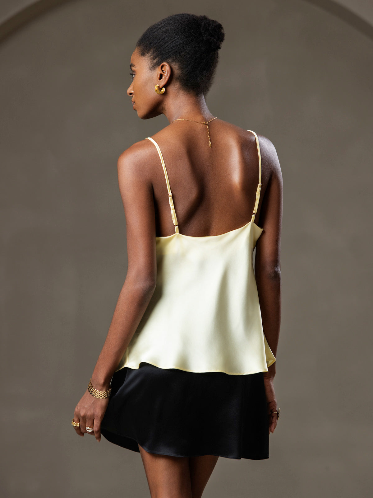[Lys Gul] SilkSilky-NO V-Hals Camisole Topp 002