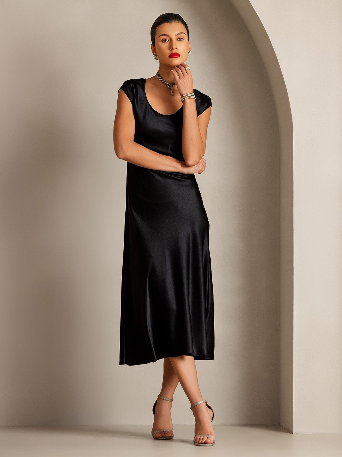 [Svart] SilkSilky-NO 19Momme Silke Dress 004