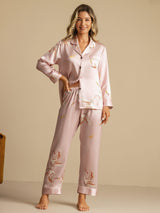 [Rosa] SilkSilky-NO Long Sleeve Lapel Collar Pyjamas for Kvinner 007