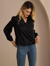 [Svart] SilkSilky-NO Long Sleeve Wrap Damebluser 003