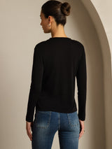 [Svart] SilkSilky-NO Long Sleeve Crew Neck T-skjorte for Kvinner 002