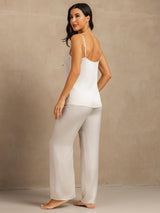 [Hvit] SilkSilky-NO 19Momme Spaghetti Stropp Dyp Rund Halsutringning Camisole sett 002