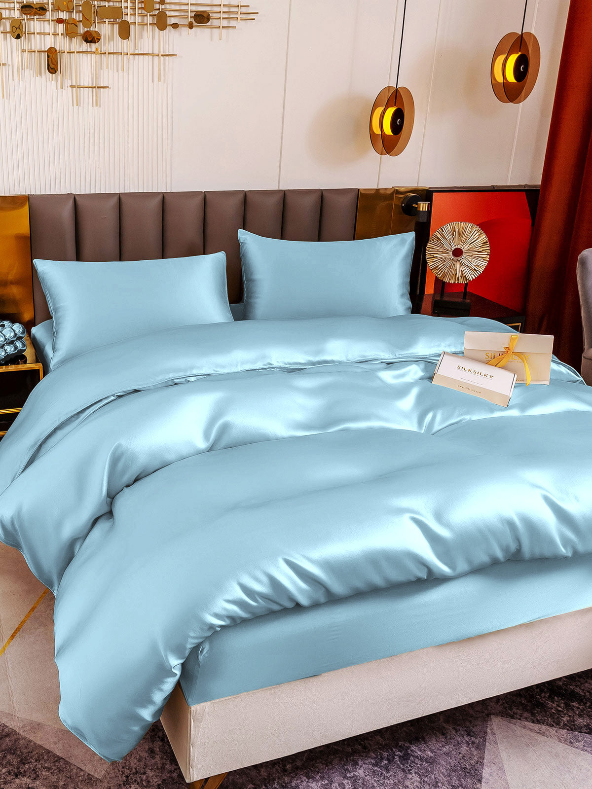 [Lyse Blå] SilkSilky-NO 19Momme Bedding Set 001