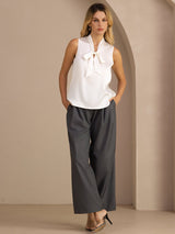 [Hvit] SilkSilky-NO Sleeveless Tie Neck Camisole Topp 006