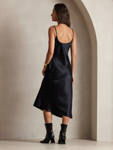 [Svart] SilkSilky-NO Spaghetti Strap V Neck Kjole 002