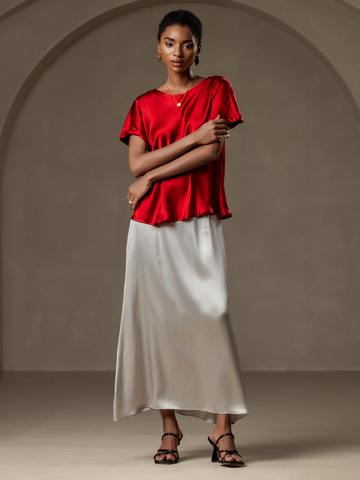 [Vin] SilkSilky-NO 19Momme Silke Womens T-Shirt 007
