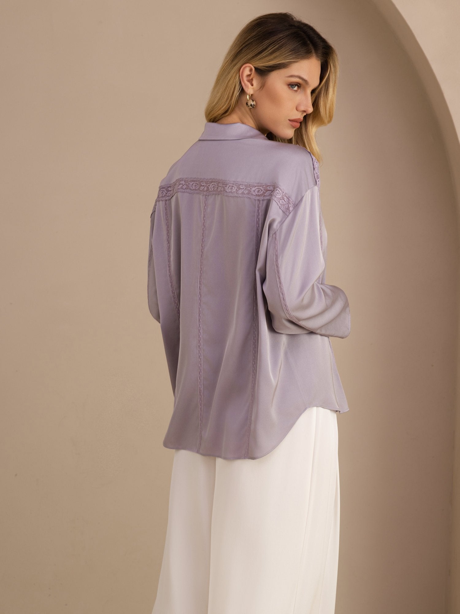[Lilla] SilkSilky-NO Long Sleeve Lapel Collar Bluse 002