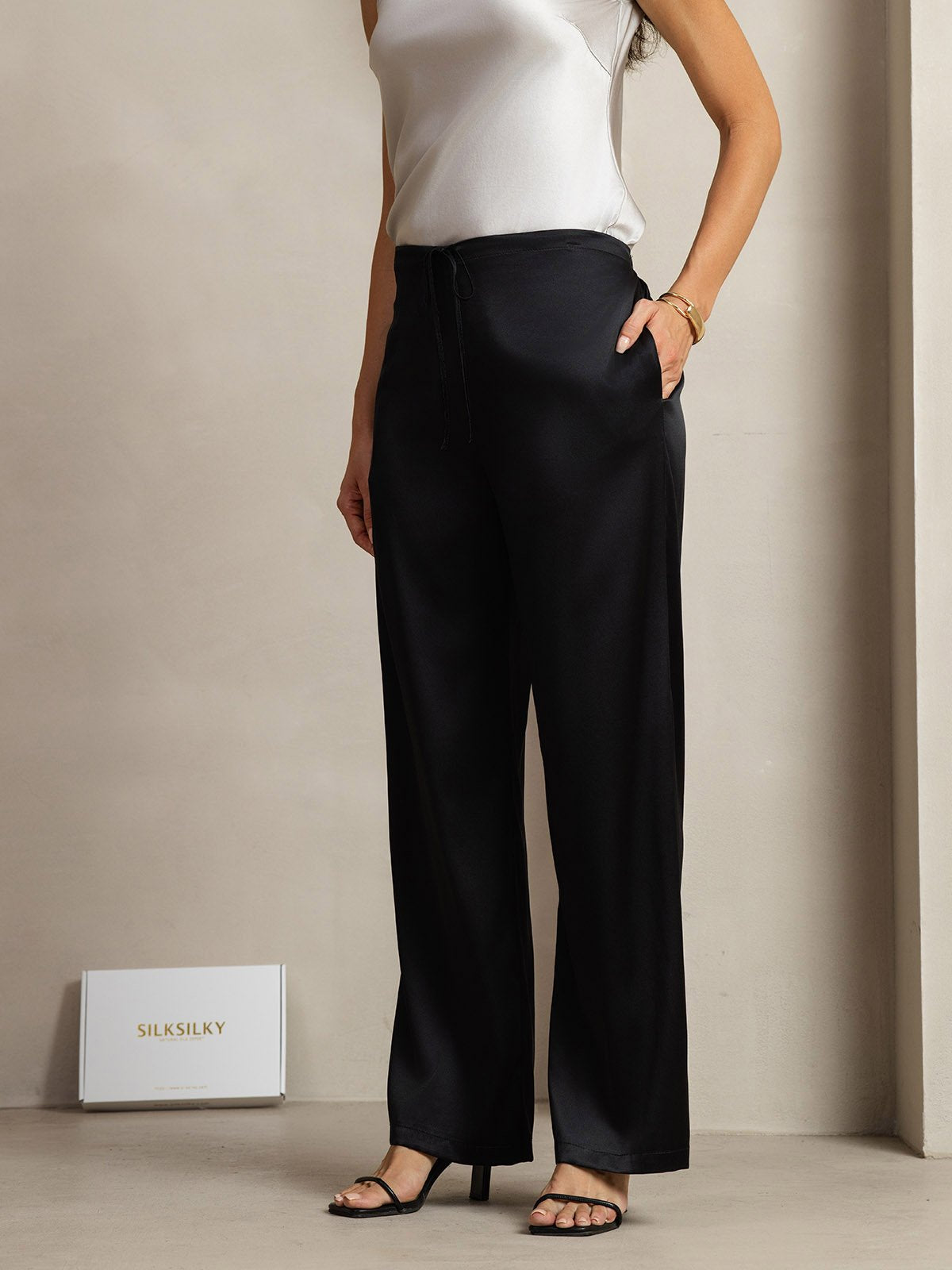 [Svart] SilkSilky-NO 19Momme Silke Womens Pants 002