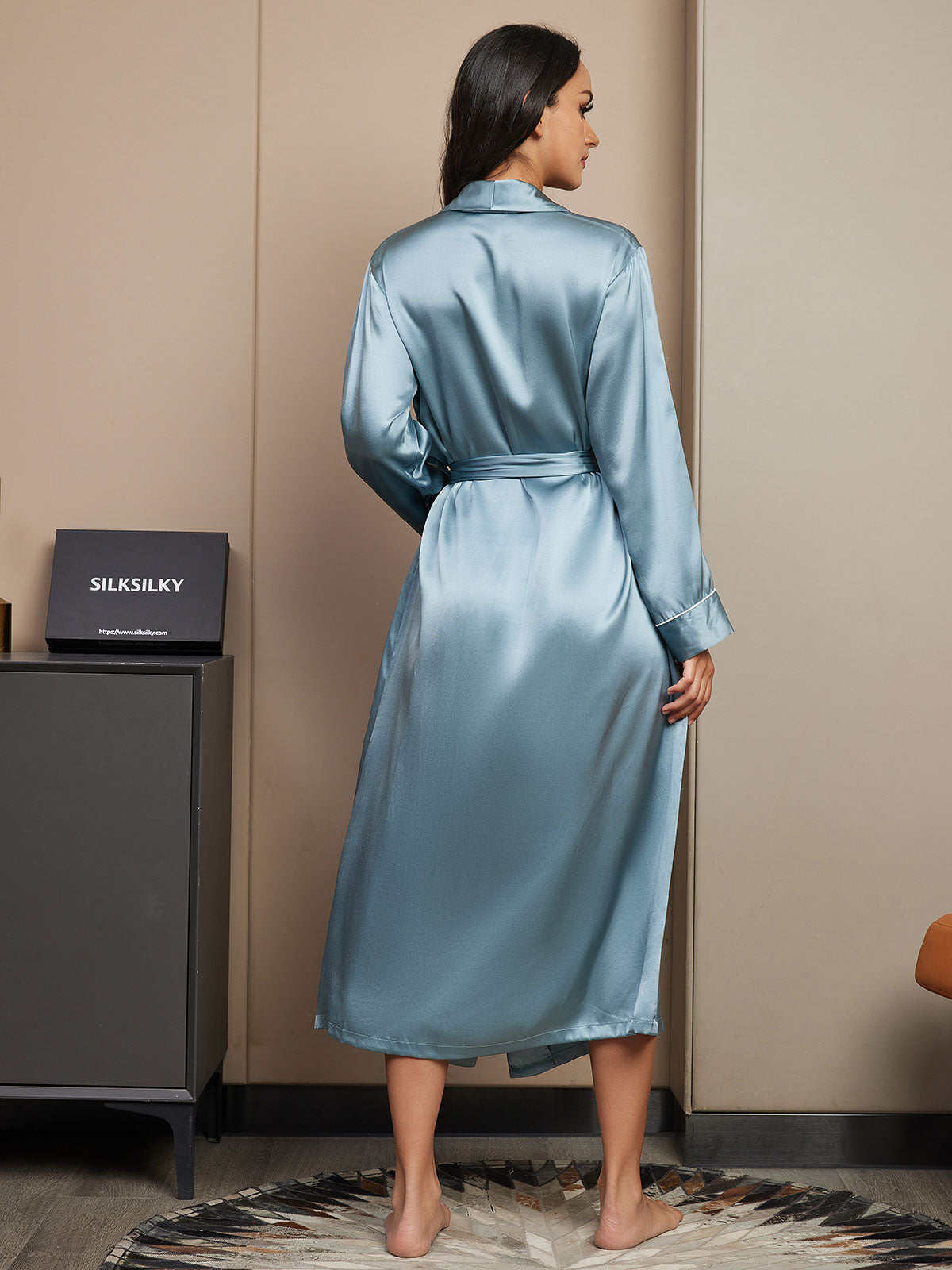 [Gråblå] SilkSilky-NO 19Momme Womens Robe 002