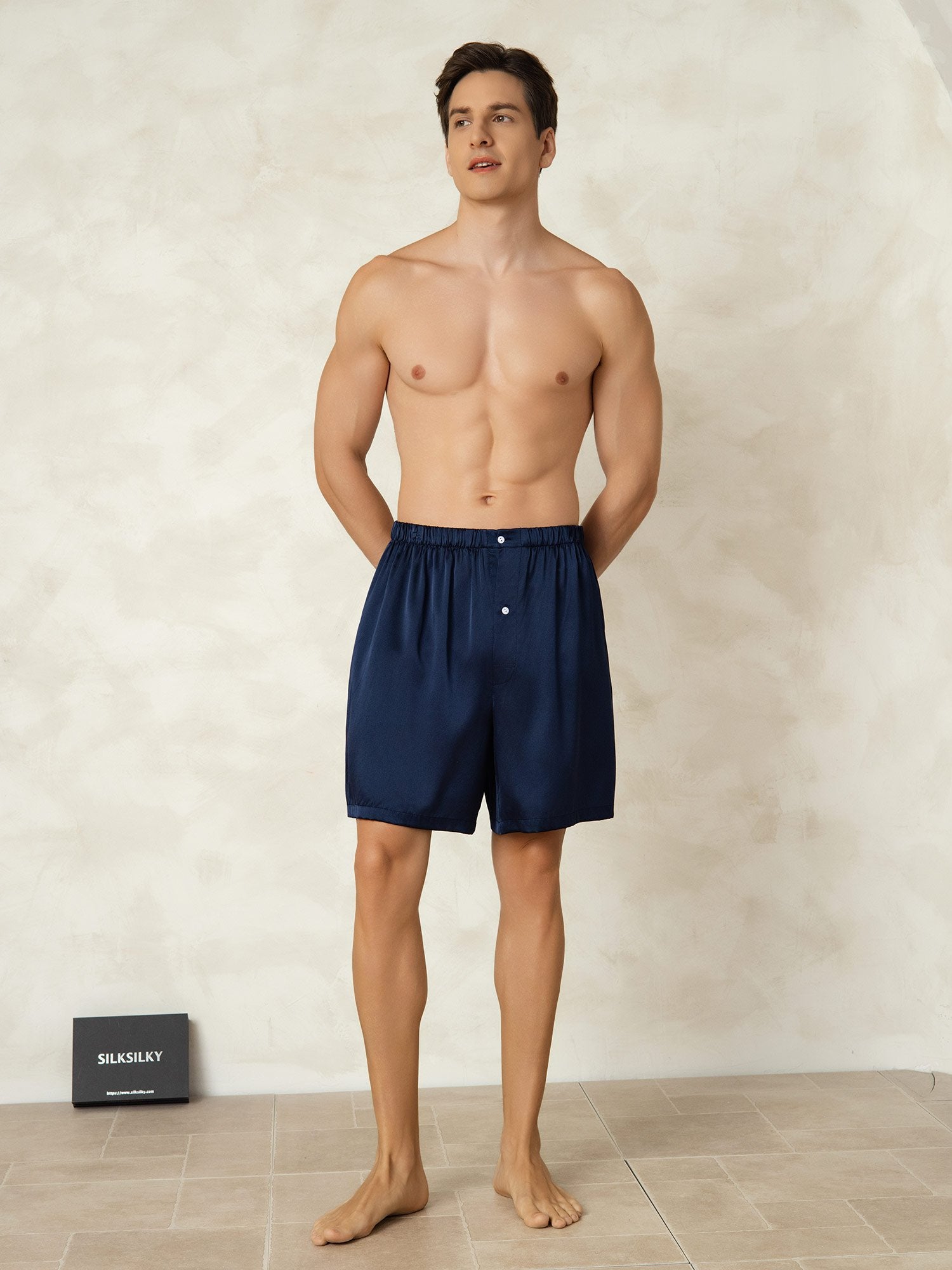 [Mørkeblå] SilkSilky-NO Silke Mens Sleep Bottoms 003