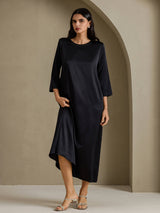 [Svart] SilkSilky-NO 3/4 Sleeve Round Neck Kjole 007