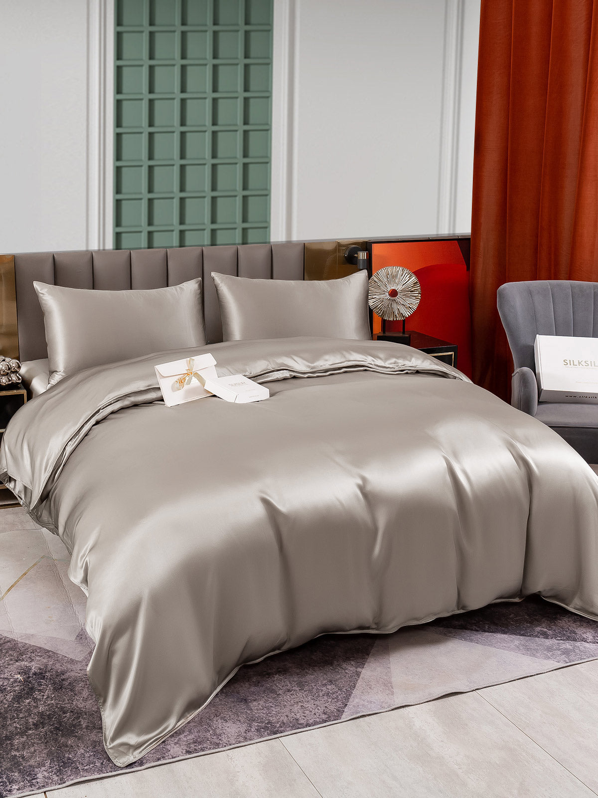 [Grå] SilkSilky-NO 25Momme Bedding Set 005