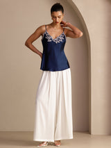 [Mørke blå] SilkSilky-NO Spaghetti Strap V Neck Camisole Topp 007