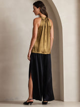 [Brun] SilkSilky-NO Sleeveless Halterneck T-skjorte for Kvinner 002